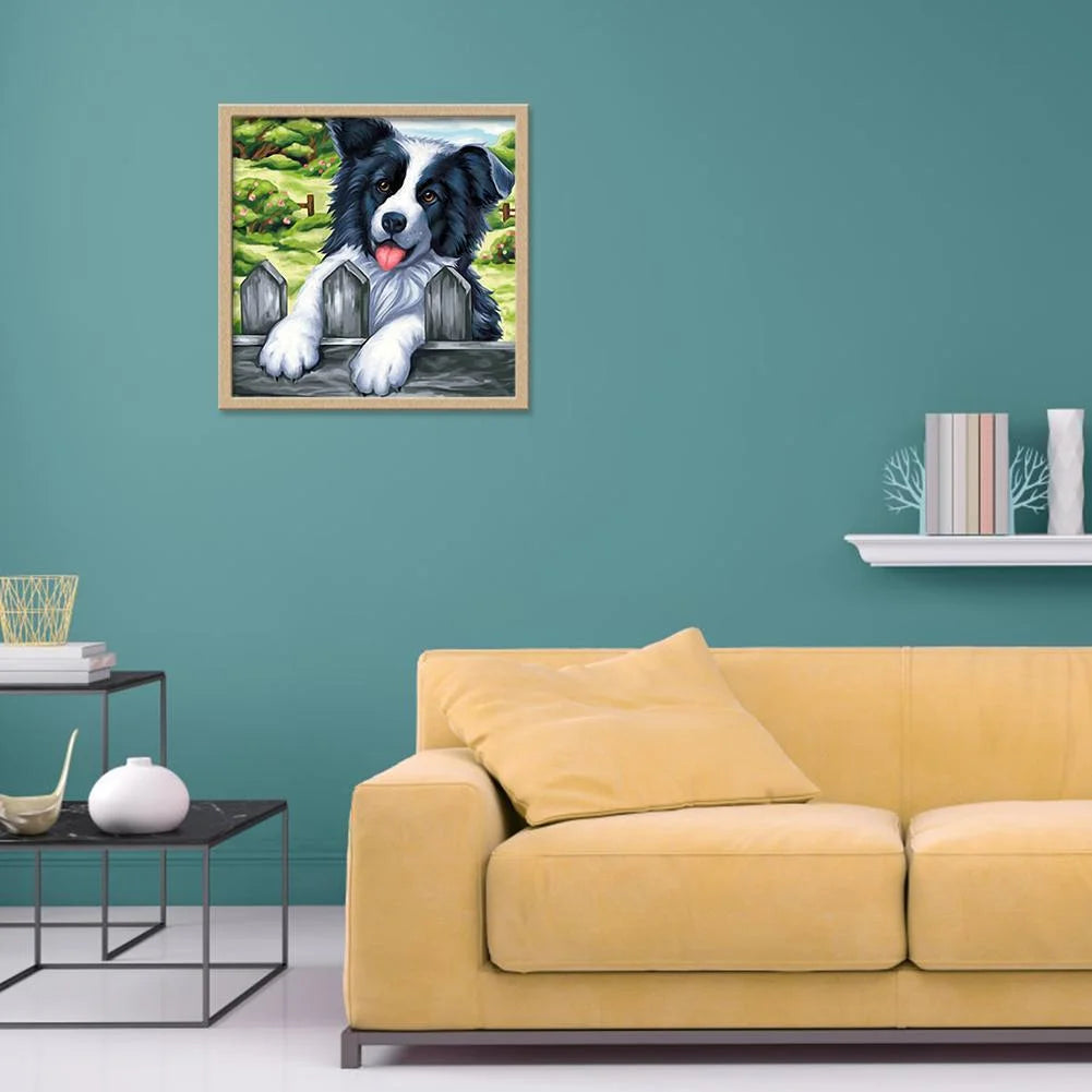 Fence Dog Border Collie | Diamond Painting