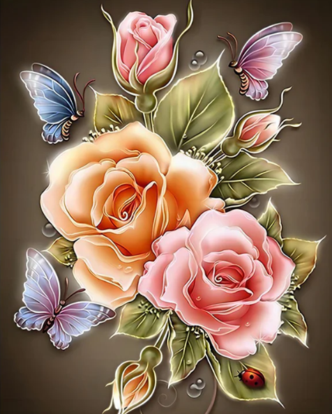 Flower And Butterfly | Diamond Painting