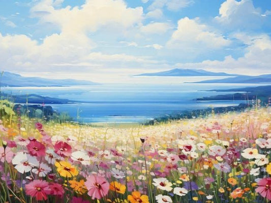 Sea Of Flowers Under The Blue Sky | Diamond Painting
