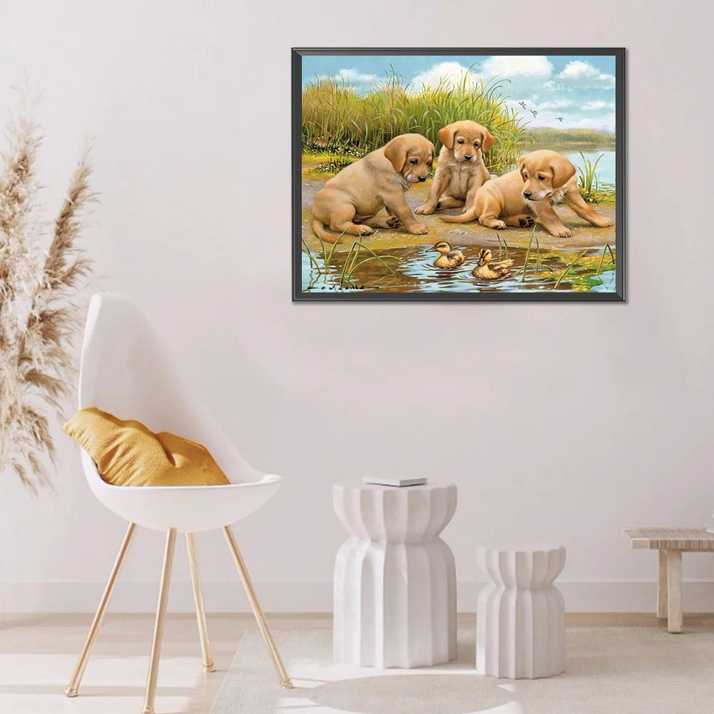 Yellow Labrador Dog By The River | Diamond Painting