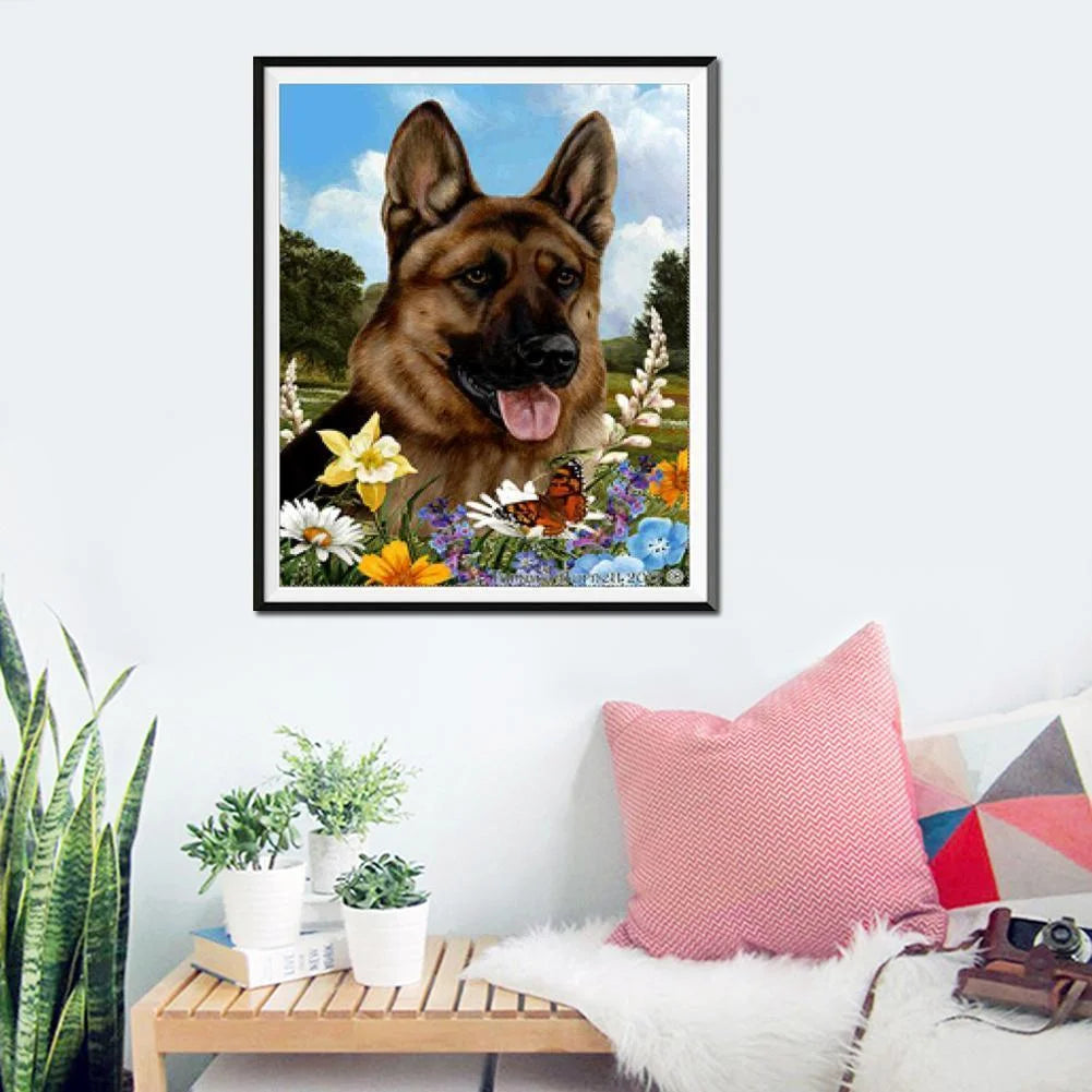 Flower Dog German Shepherd | Diamond Painting