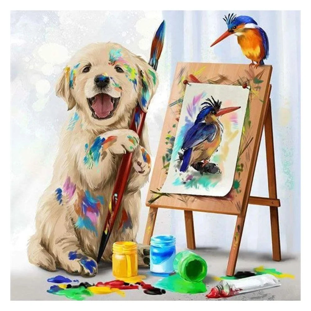 Yellow Labrador Dog Is Painting | Diamond Painting