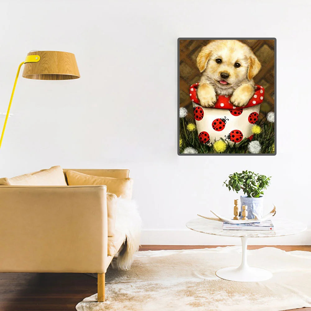 Flowerpot Dog Golden Retriever | Diamond Painting