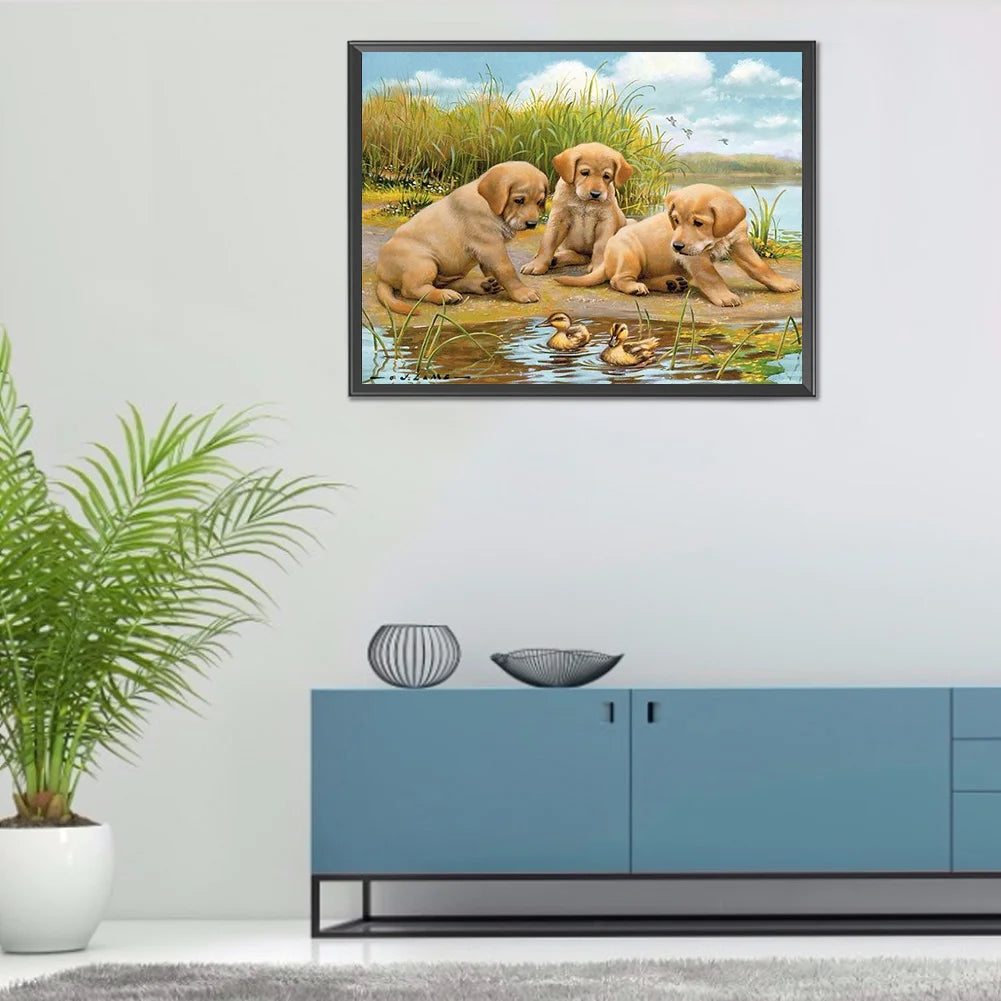 Yellow Labrador Dog By The River | Diamond Painting