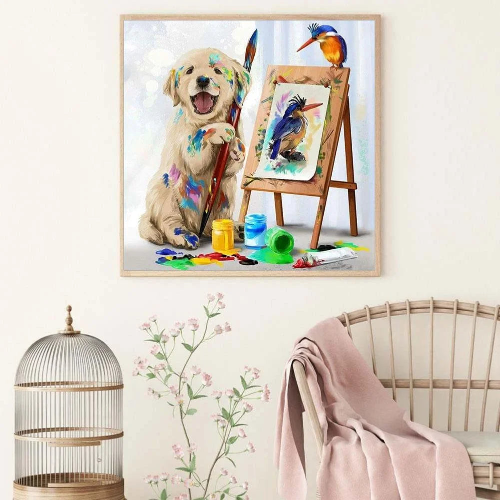 Yellow Labrador Dog Is Painting | Diamond Painting