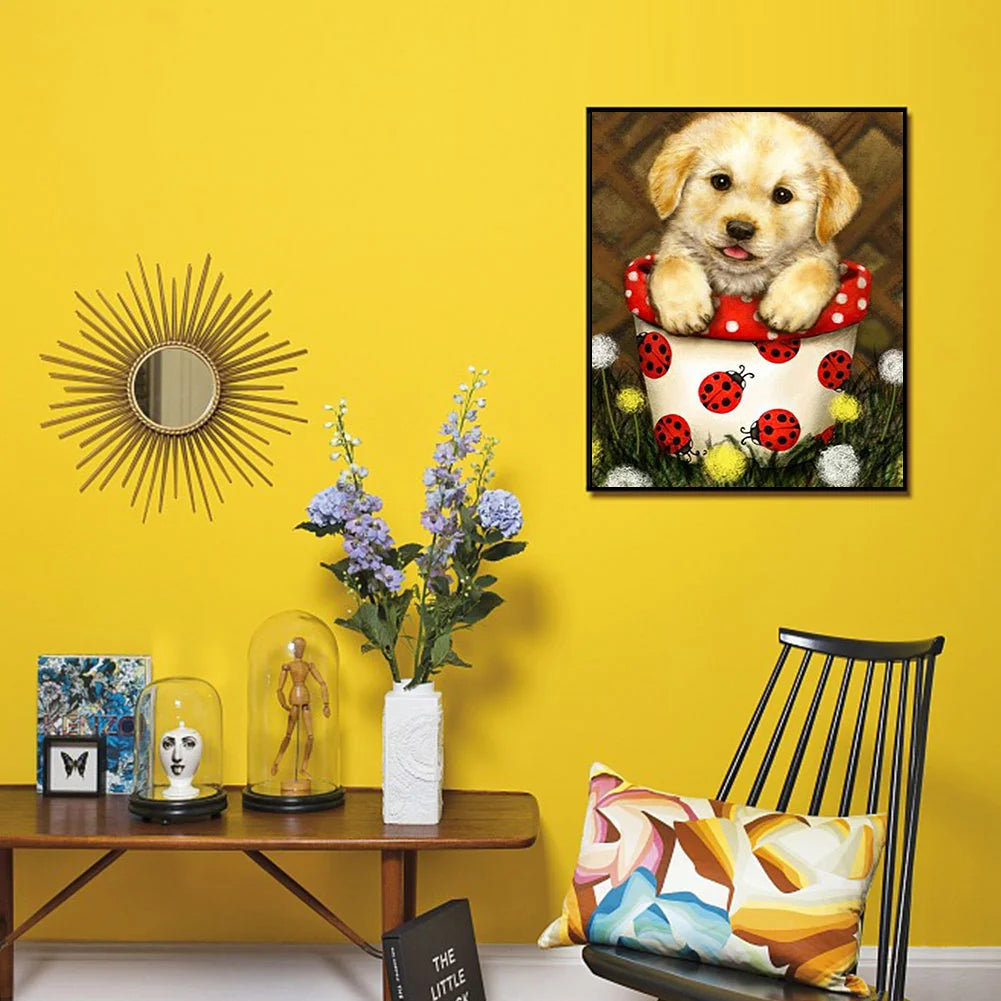 Flowerpot Dog Golden Retriever | Diamond Painting