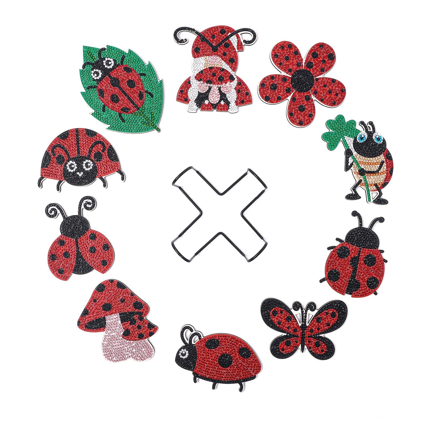 Diy 10pcs/set Ladybug  Diamond Painting Coasters with Holder