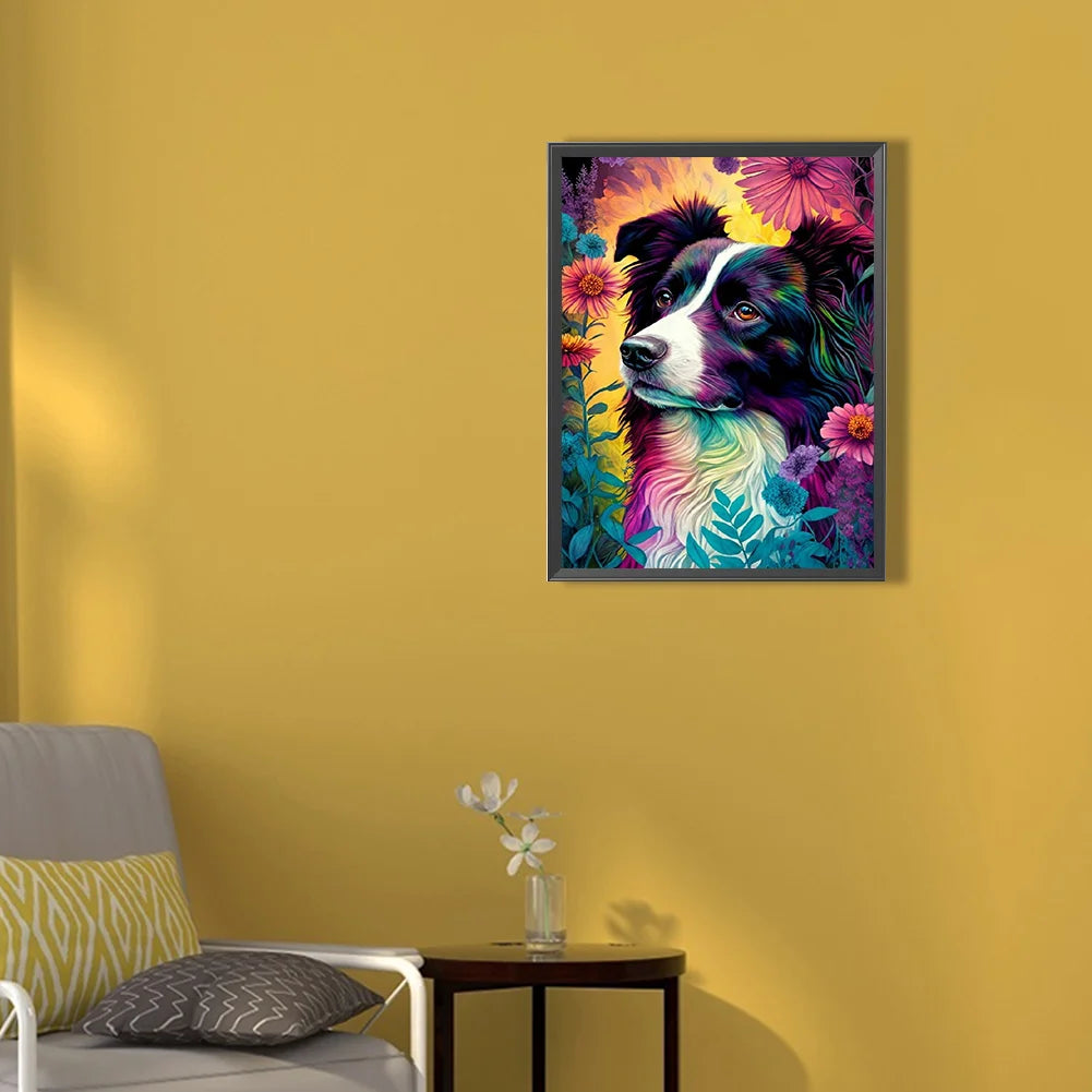 Flower Dog Border Collie | Diamond Painting