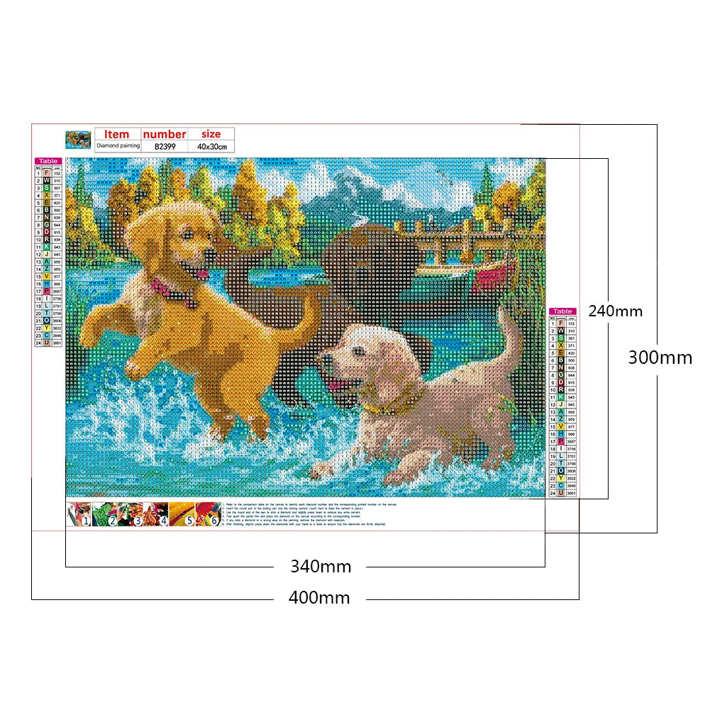 Black Chocolate Yellow Labrador Dog Is Playing | Diamond Painting