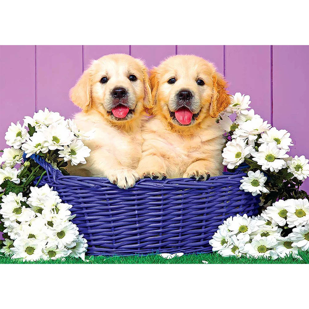 Flowers And Dog Golden Retriever | Diamond Painting