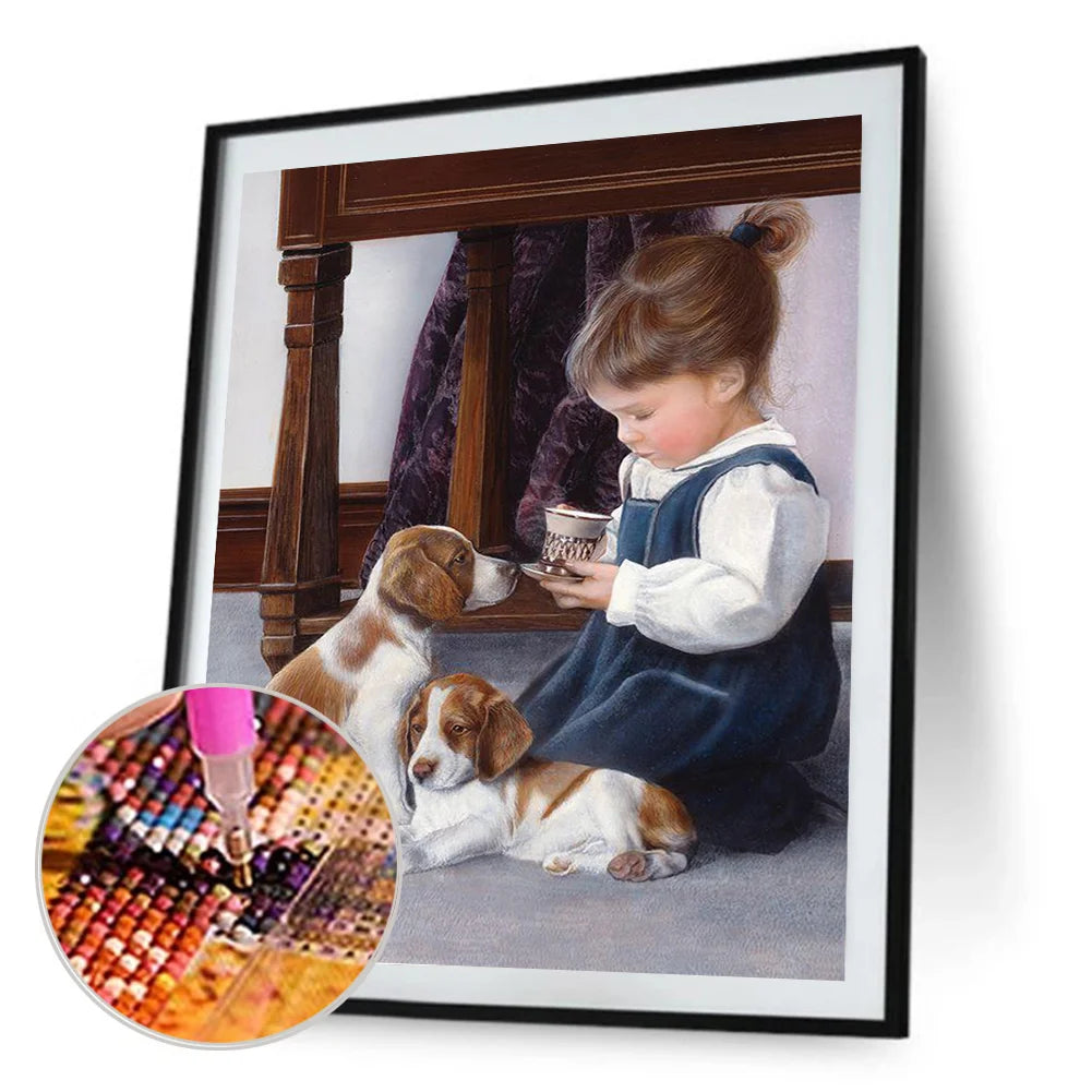 Girl And Dog Beagle | Diamond Painting