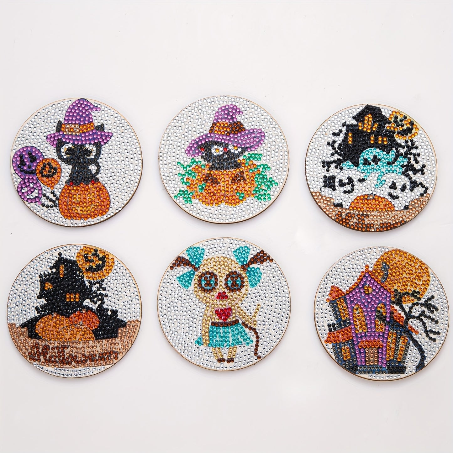 Diy 6pcs/set Halloween  Diamond Painting Coasters with Holder