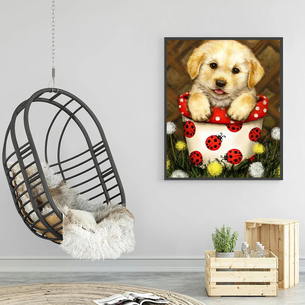 Flowerpot Dog Golden Retriever | Diamond Painting