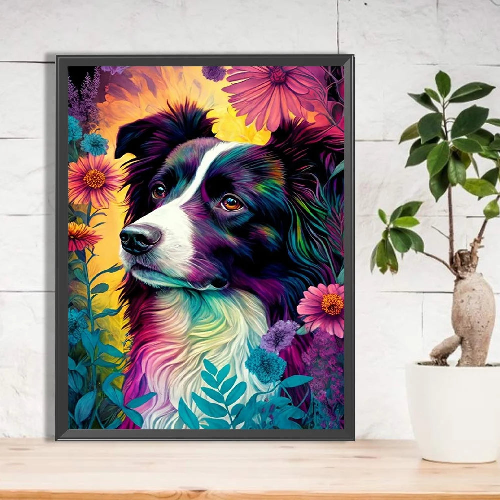 Flower Dog Border Collie | Diamond Painting