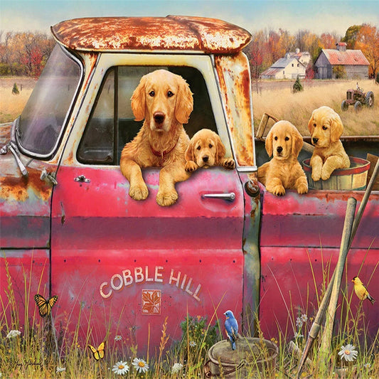 Yellow Labrador Dogs In The Car | Diamond Painting