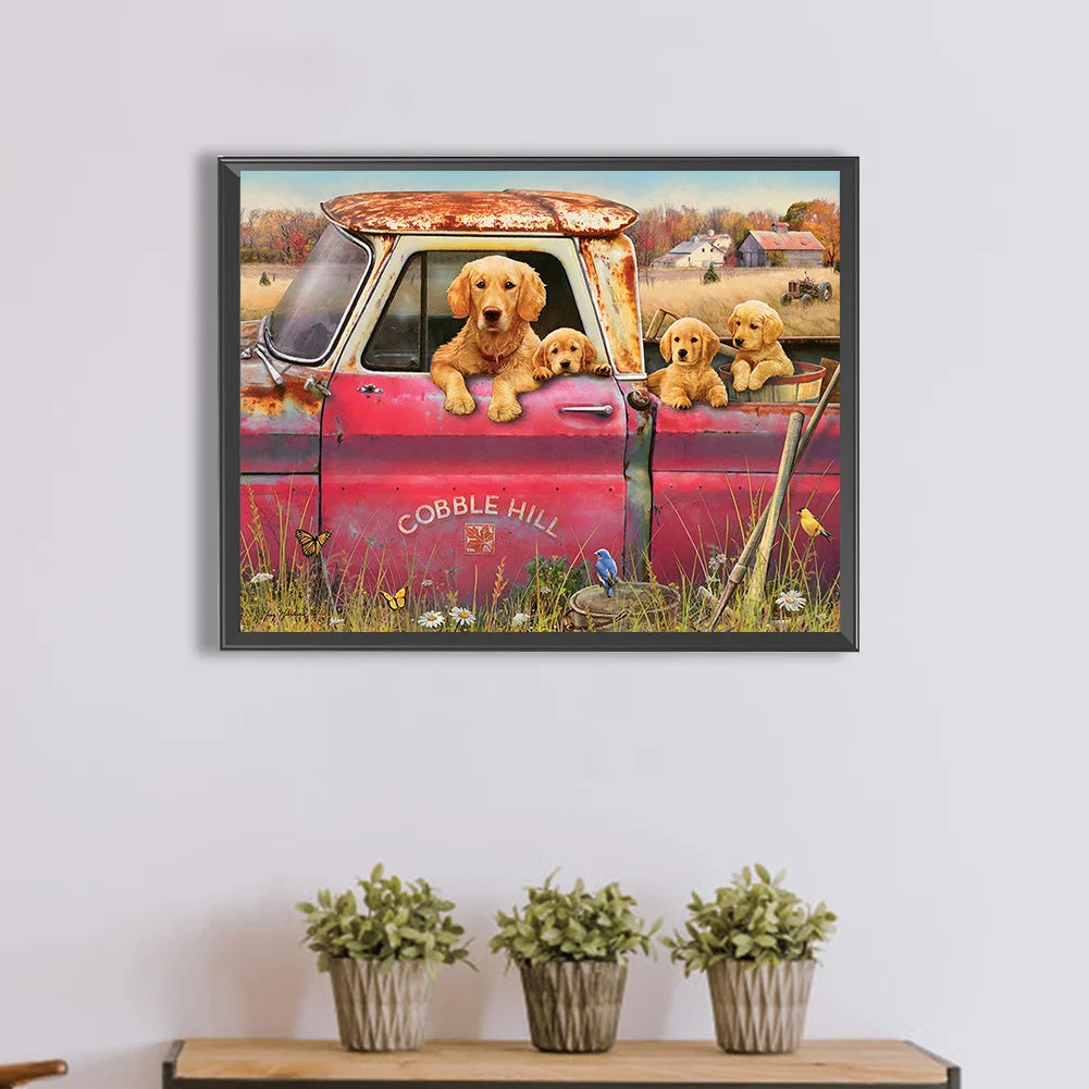 Yellow Labrador Dogs In The Car | Diamond Painting