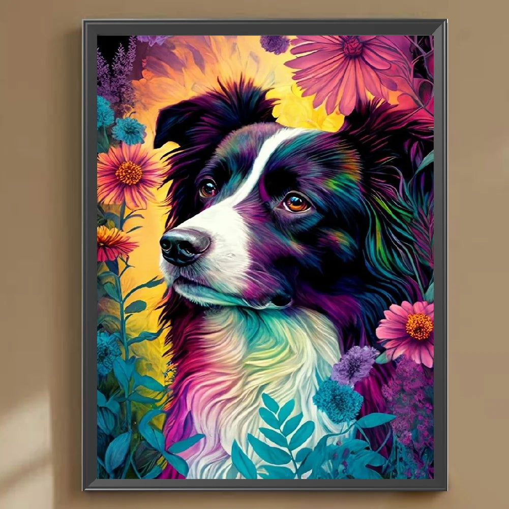 Flower Dog Border Collie | Diamond Painting