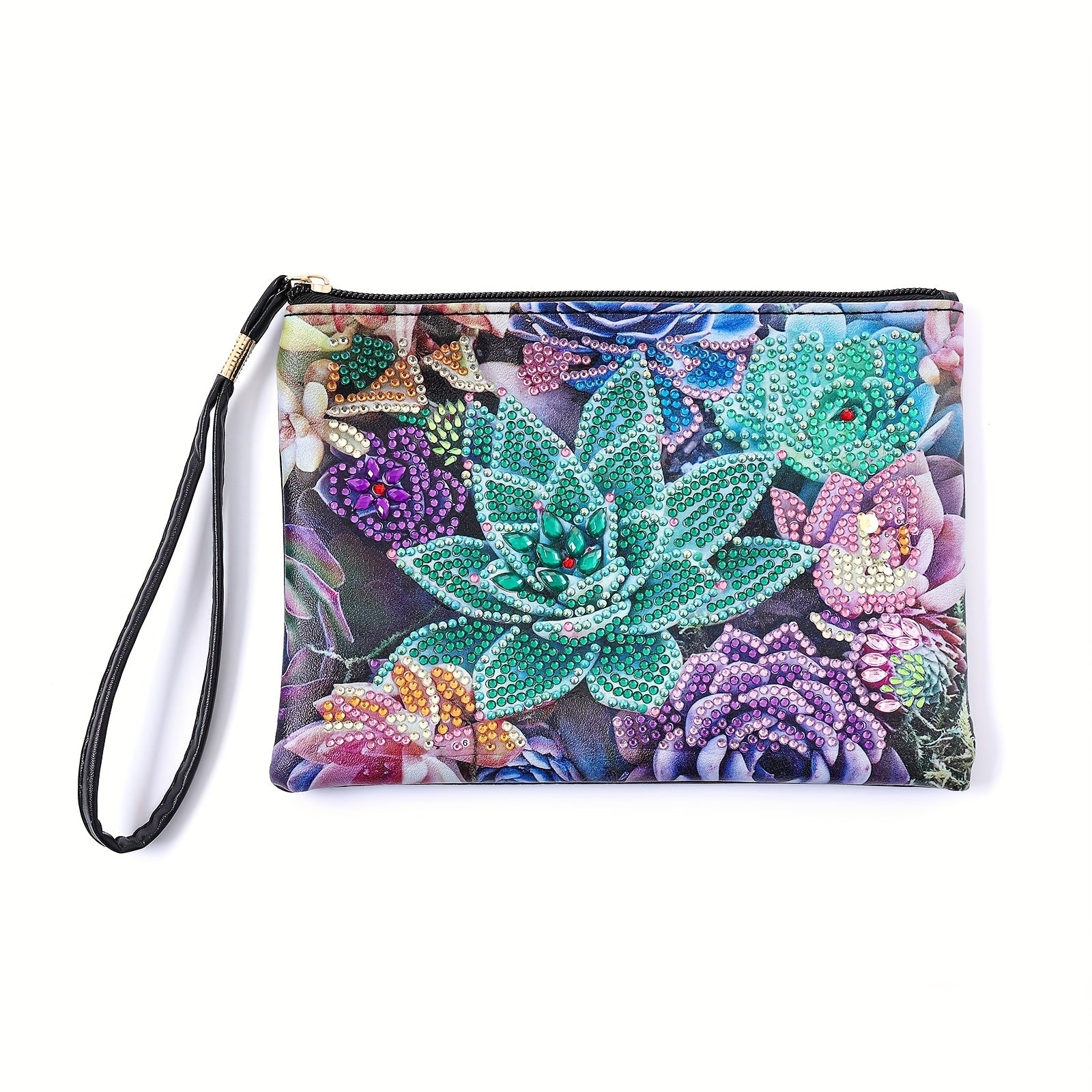 Succulent Painting Kit Plant Style DIY Artificial Diamond Painting Handbag 5D DIY Diamond Painting Clutch Handbag Handmade Diamond Art Wristband Clutch Bag With Zipper Ladies Art Craft Makeup Gift
