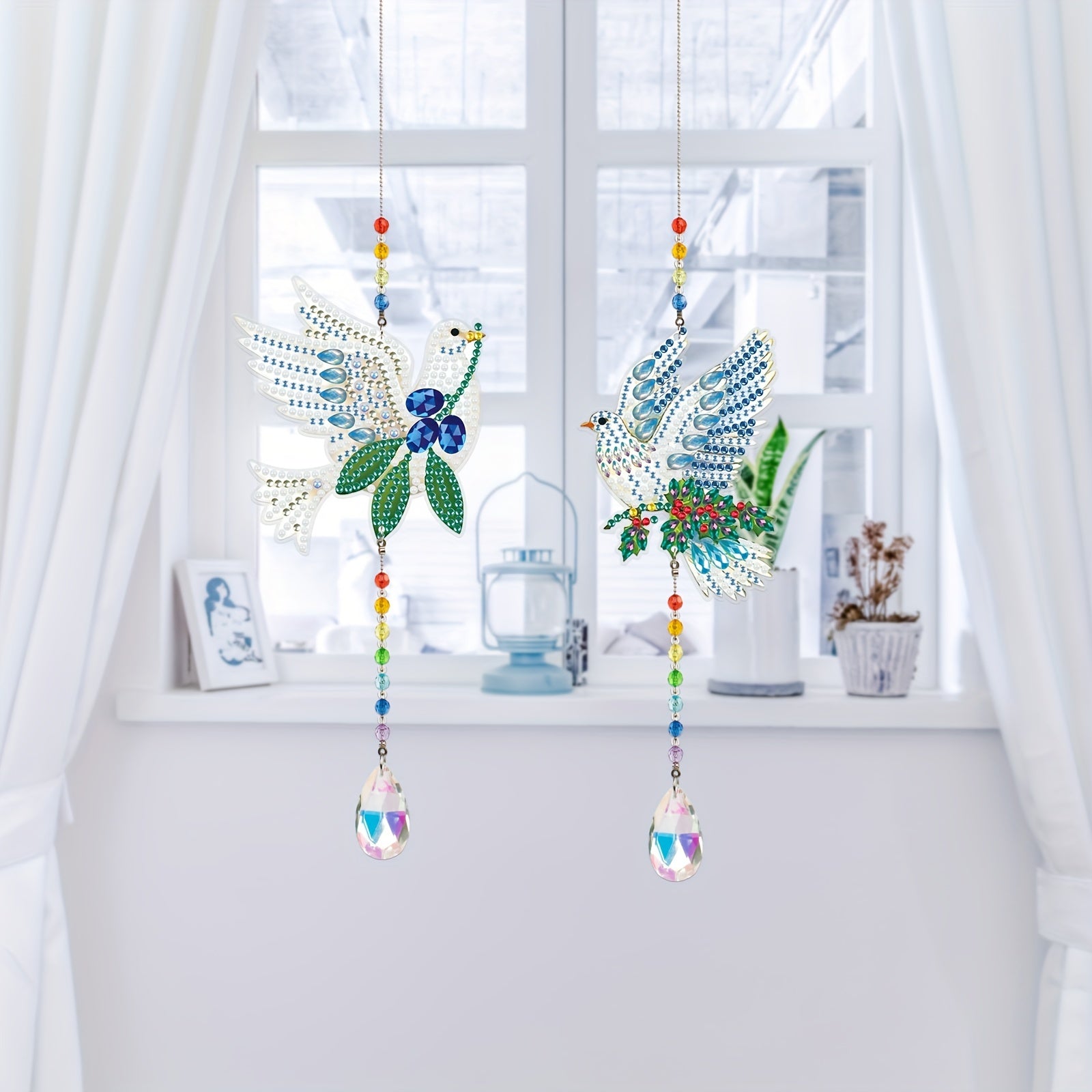 2pcs Diamond Painting Suncatcher Double Sided 3D Diamond Painting Wind Chime Paint By Number Diamond Painting Hanging Ornaments For Adults