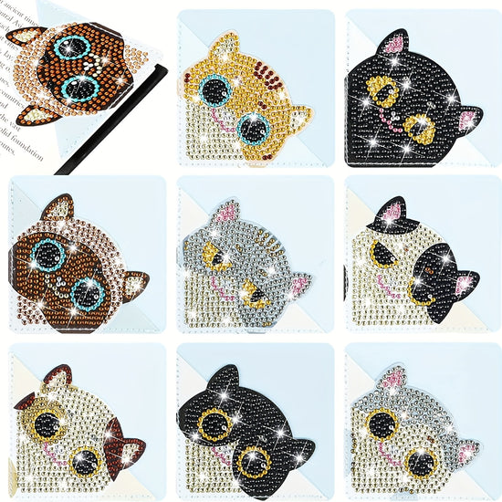 8pcsset DIY Diamond Painting Kit Corner Bookmarks Cat Shaped Pattern Size 10cm4 Durable PU Leather With Crystal Rhinestone For Books Notes Special Shaped Cat Diamond Painting Bookmark Kits For Beginners