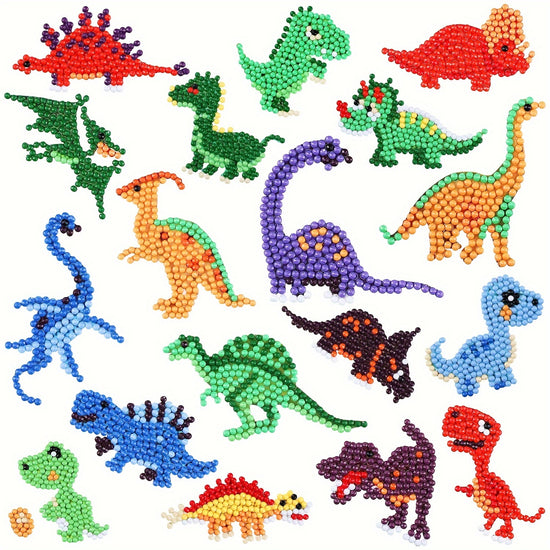 18pcs Cartoon Dinosaur Pattern Diamond Painting Stickers Kit For Adults And Beginners 5D DIY Diamond Painting Stickers Digital Painting Kit Handmade Art Craft Dinosaur Style