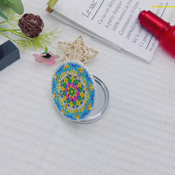 1PCS Diamond Painting Carry round small mirror suitable for purses and travel diamond painting kits Mandala flower pattern crystal Super Flash D