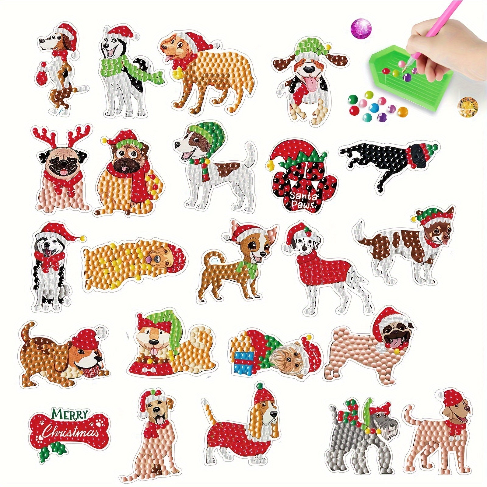 23pcs DIY Diamond Painting Random Stickers Wall Stickers Handcraft Stickers Christmas Puppy Round Rhinestone