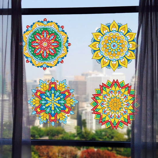 6pcs diamond painting hand sticker diamond retro colorful flowers window sticker Chinese New Year festival activities home decoration atmosphere