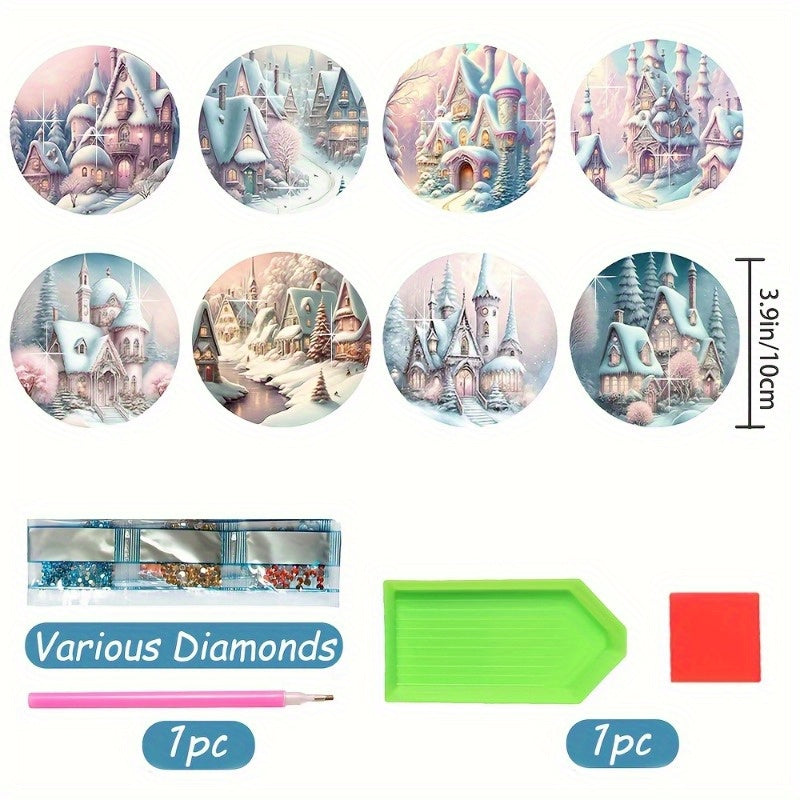 Diy 8pcs/set Castle  Diamond Painting Coasters with Holder