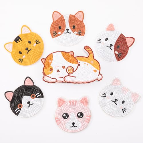 Diy 6pcs/set Cat  Diamond Painting Coasters with Holder