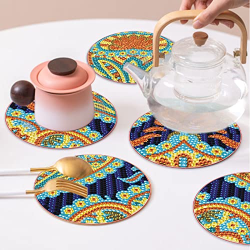 Diy 8pcs/set Mandala Flower  Diamond Painting Coasters with Holder