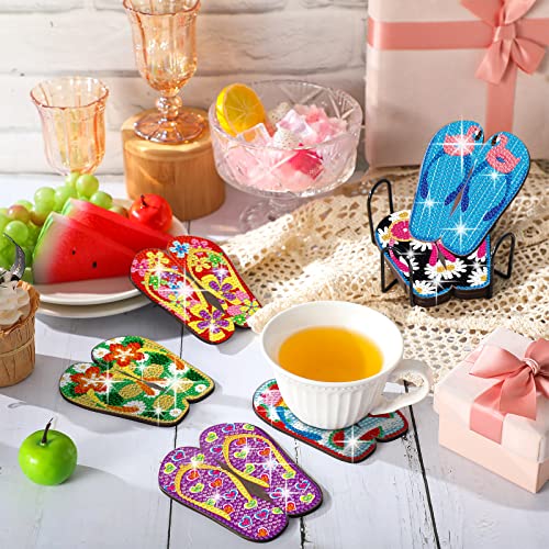 Diy 8pcs/set Summer  Diamond Painting Coasters with Holder