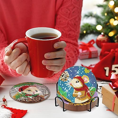 Diy 8pcs/set Christmas  Diamond Painting Coasters with Holder