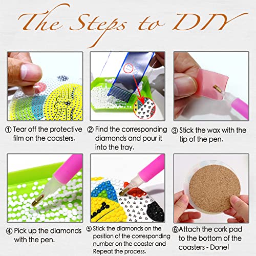 Diy 6pcs/set Cat  Diamond Painting Coasters with Holder
