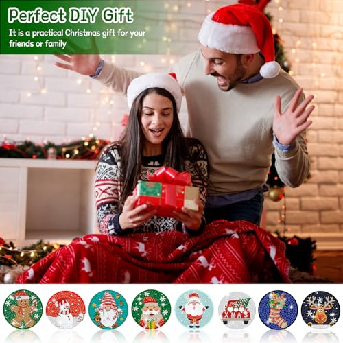 Diy 8pcs/set Christmas  Diamond Painting Coasters with Holder