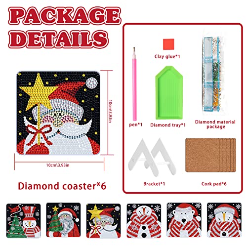 Diy 6pcs/set Gnome Christmas  Diamond Painting Coasters with Holder