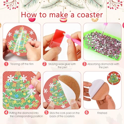 Diy 8pcs/set Christmas  Diamond Painting Coasters with Holder