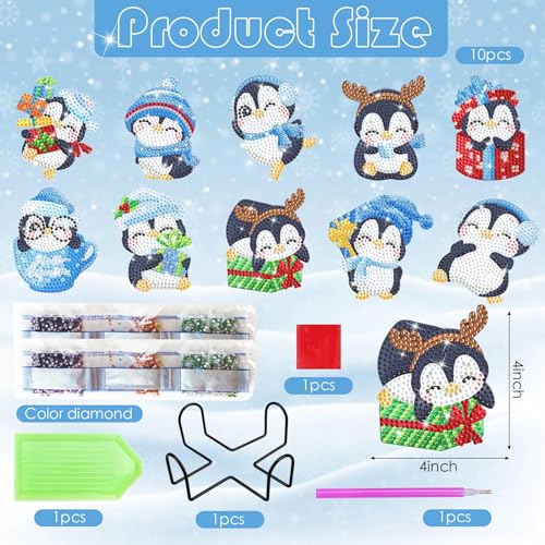 Diy 10pcs/set Penguin  Diamond Painting Coasters with Holder
