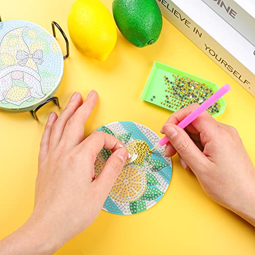 Diy 8pcs/set Summer Lemon  Diamond Painting Coasters with Holder