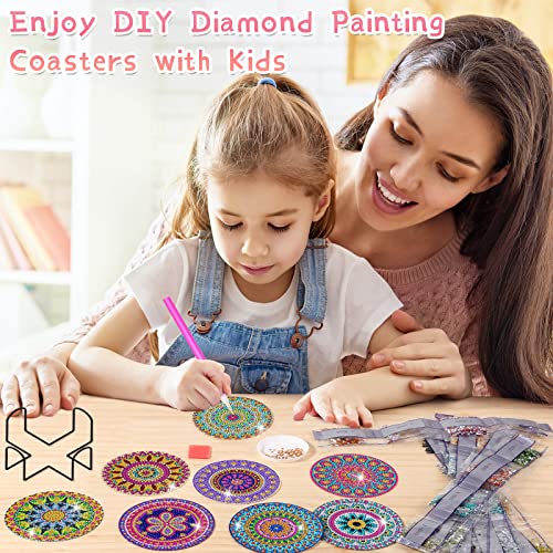 Diy 8pcs/set Mandala  Diamond Painting Coasters with Holder