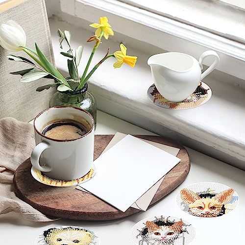 Diy 8pcs/set Animal  Diamond Painting Coasters with Holder