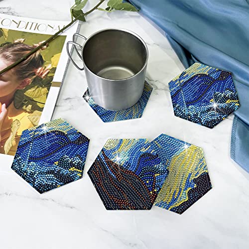 Diy 7pcs/set Van Gogh  Diamond Painting Coasters with Holder