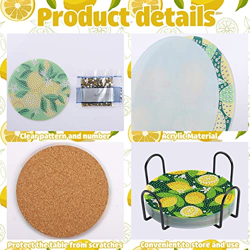 Diy 8pcs/set Summer Lemon  Diamond Painting Coasters with Holder