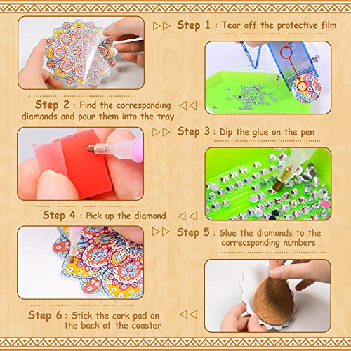 Diy 8pcs/set Mandala  Diamond Painting Coasters with Holder