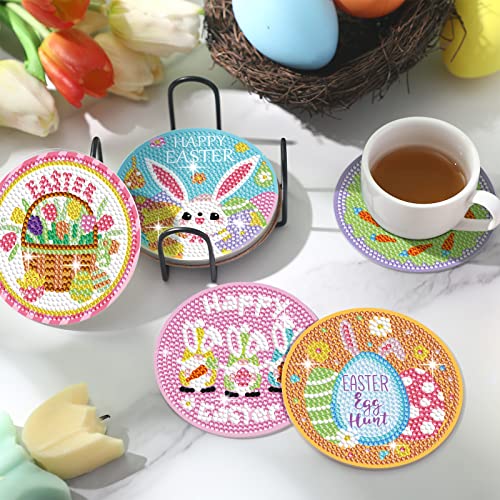 Diy 8pcs/set Easter  Diamond Painting Coasters with Holder