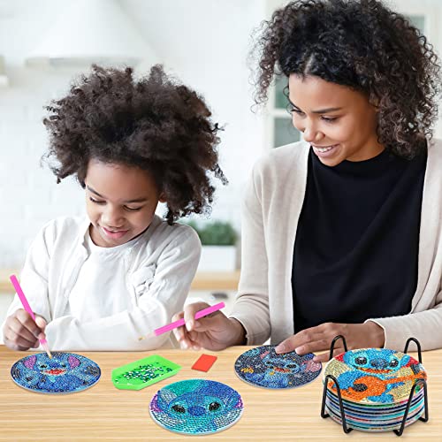 Diy 8pcs/set Cartoon  Diamond Painting Coasters with Holder