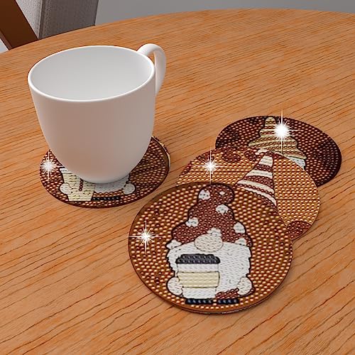 Diy 8pcs/set Gnome  Diamond Painting Coasters with Holder