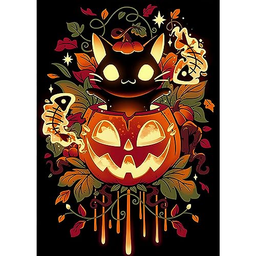 Pumpkin Black Midnight Cat Halloween | Diamond Painting