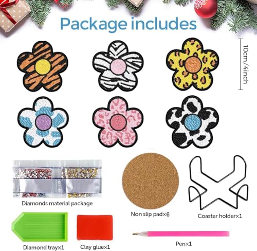 Diy 6pcs/set Animal Christmas  Diamond Painting Coasters with Holder