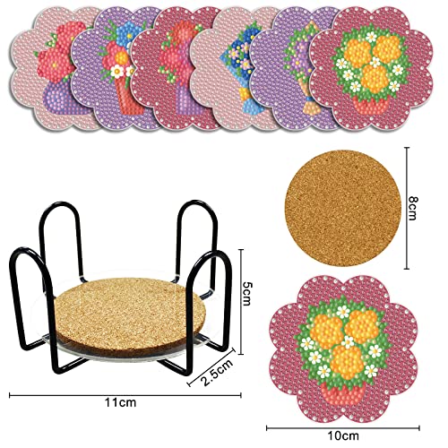 Diy 6pcs/set Flower  Diamond Painting Coasters with Holder